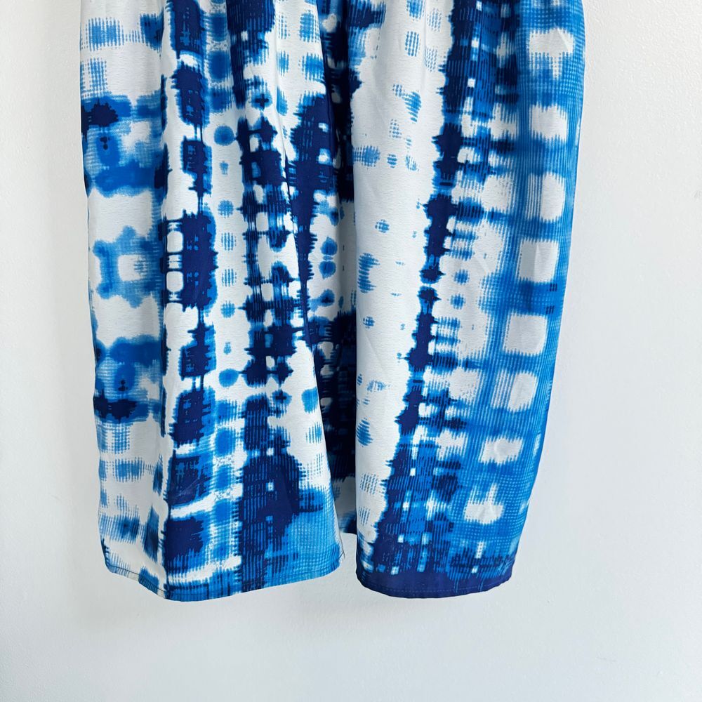 Boston Proper Size 6 Blue White Tie Dye Boho Dress Cinched Waist Tropical Resort - Picture 8 of 9